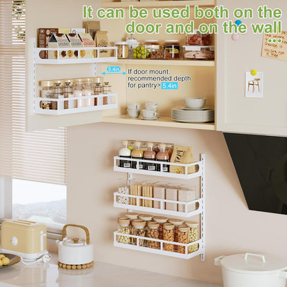 Wall Mount Spice Rack Organizer 5 Tier Height-Adjustable Hanging Spice Shelf Storage for Kitchen Pantry Cabinet, Dual-Use Seasoning Holder Rack with Hooks, Black-Patented