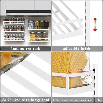 Wall Mount Spice Rack Organizer 5 Tier Height-Adjustable Hanging Spice Shelf Storage for Kitchen Pantry Cabinet, Dual-Use Seasoning Holder Rack with Hooks, Black-Patented