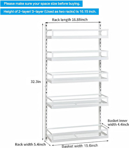Wall Mount Spice Rack Organizer 5 Tier Height-Adjustable Hanging Spice Shelf Storage for Kitchen Pantry Cabinet, Dual-Use Seasoning Holder Rack with Hooks, Black-Patented
