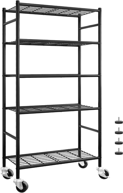 5-Tier Storage Shelves 33.1" x12.6" x73.5" Black with Wheels