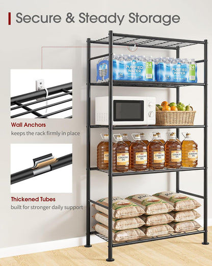 5-Tier Storage Shelves 33.1" x12.6" x73.5" Black with Wheels