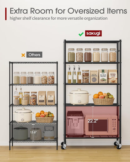 5-Tier Storage Shelves 33.1" x12.6" x73.5" Black with Wheels