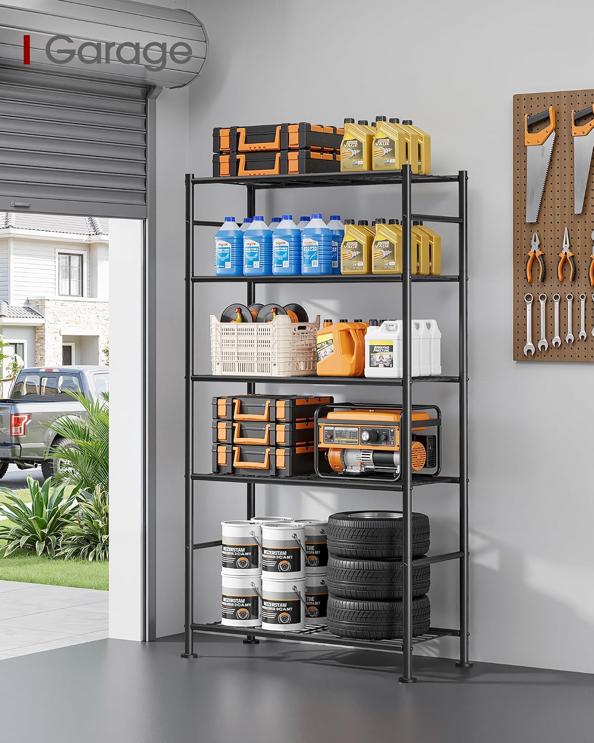 5-Tier Storage Shelves 33.1" x12.6" x73.5" Black with Wheels