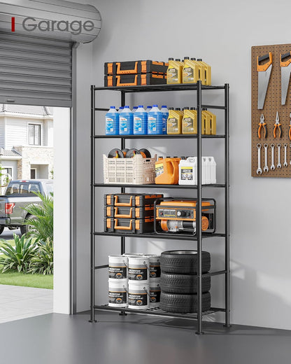 5-Tier Storage Shelves 33.1" x12.6" x73.5" Black with Wheels