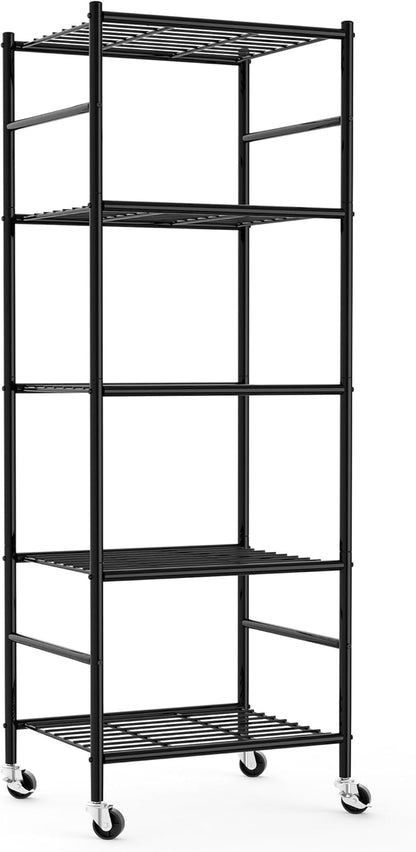 5-Tier Storage Shelves 33.1" x12.6" x73.5" Black with Wheels