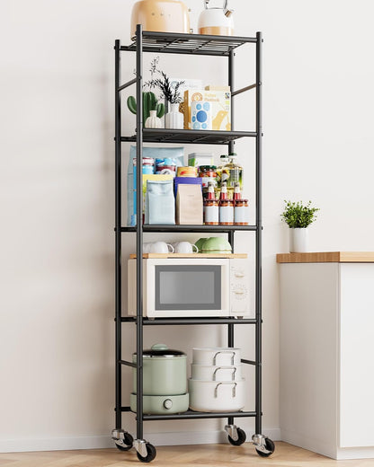 5-Tier Storage Shelves 33.1" x12.6" x73.5" Black with Wheels