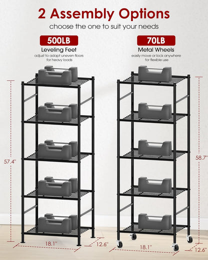 5-Tier Storage Shelves 33.1" x12.6" x73.5" Black with Wheels