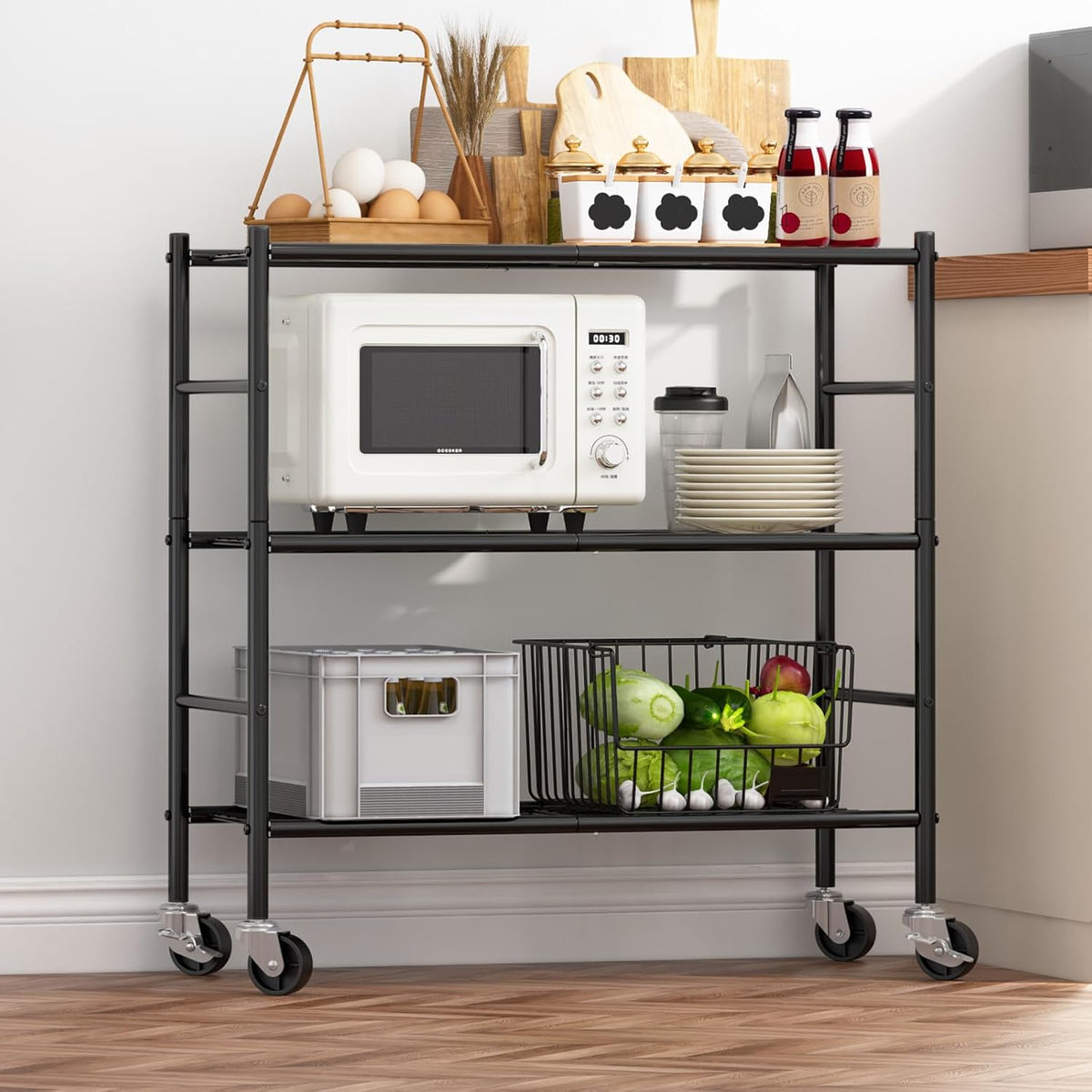 5-Tier Storage Shelves 33.1" x12.6" x73.5" Black with Wheels