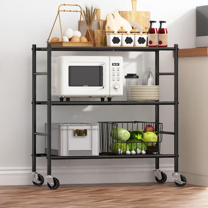 5-Tier Storage Shelves 33.1" x12.6" x73.5" Black with Wheels