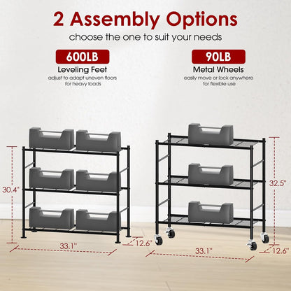 5-Tier Storage Shelves 33.1" x12.6" x73.5" Black with Wheels