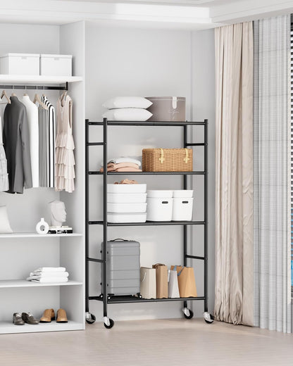 5-Tier Storage Shelves 33.1" x12.6" x73.5" Black with Wheels