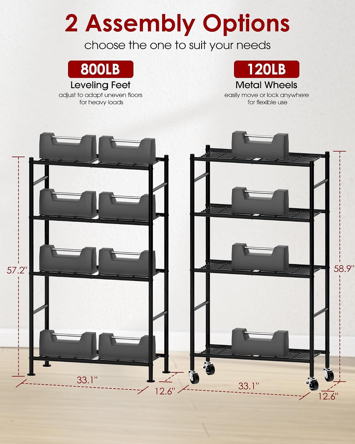 5-Tier Storage Shelves 33.1" x12.6" x73.5" Black with Wheels