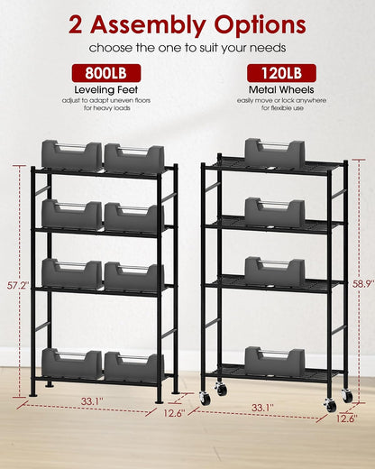 5-Tier Storage Shelves 33.1" x12.6" x73.5" Black with Wheels