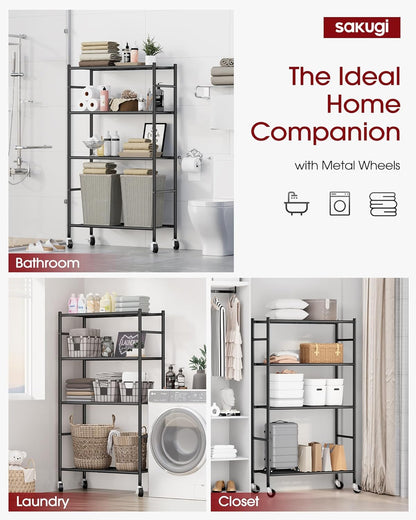 5-Tier Storage Shelves 33.1" x12.6" x73.5" Black with Wheels