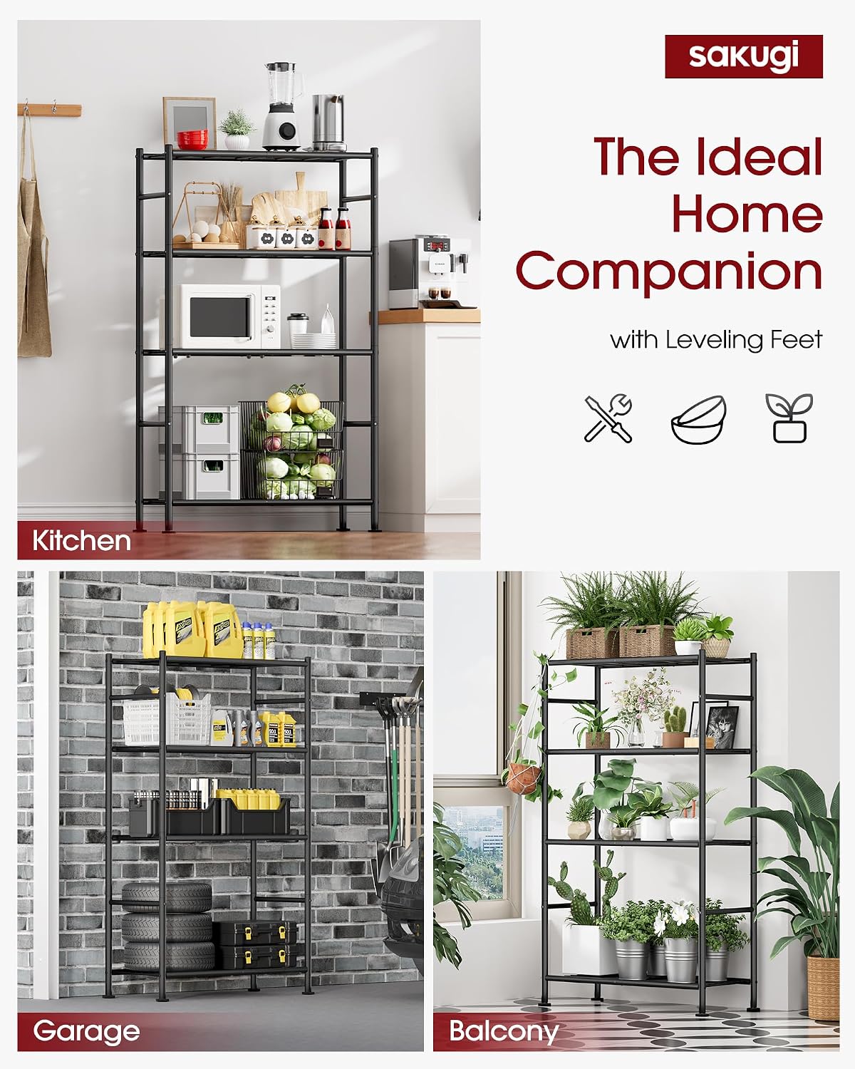 5-Tier Storage Shelves 33.1" x12.6" x73.5" Black with Wheels