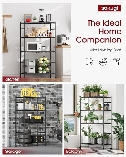 5-Tier Storage Shelves 33.1" x12.6" x73.5" Black with Wheels