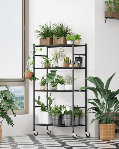 5-Tier Storage Shelves 33.1" x12.6" x73.5" Black with Wheels