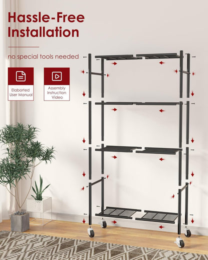 5-Tier Storage Shelves 33.1" x12.6" x73.5" Black with Wheels