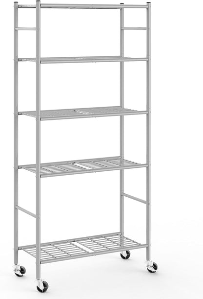 5-Tier Storage Shelves 33.1" x12.6" x73.5" Black with Wheels