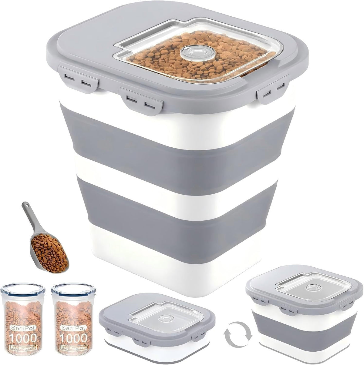 28 Lbs Dog Food Storage Container, Collapsible Cat Food Container | Airtight Pet Food Storage Containers with Wheels, Clear Window, Measuring Cup and Scoop, BPA Free for Rice, Flour, Bird Seed