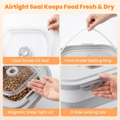 28 Lbs Dog Food Storage Container, Collapsible Cat Food Container | Airtight Pet Food Storage Containers with Wheels, Clear Window, Measuring Cup and Scoop, BPA Free for Rice, Flour, Bird Seed