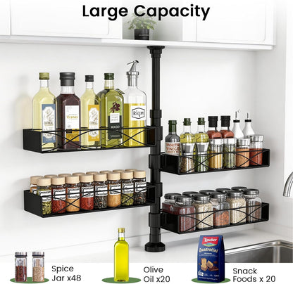 Spice Rack Organizer Tension Pole, 4-Tier Adjustable Spice/Seasoning Organizer for Kitchen Countertop, Space-Saving Spice Storage Corner Shelf for Kitchen, Coffee Area, 16.5-23.6 Inch, No Drill