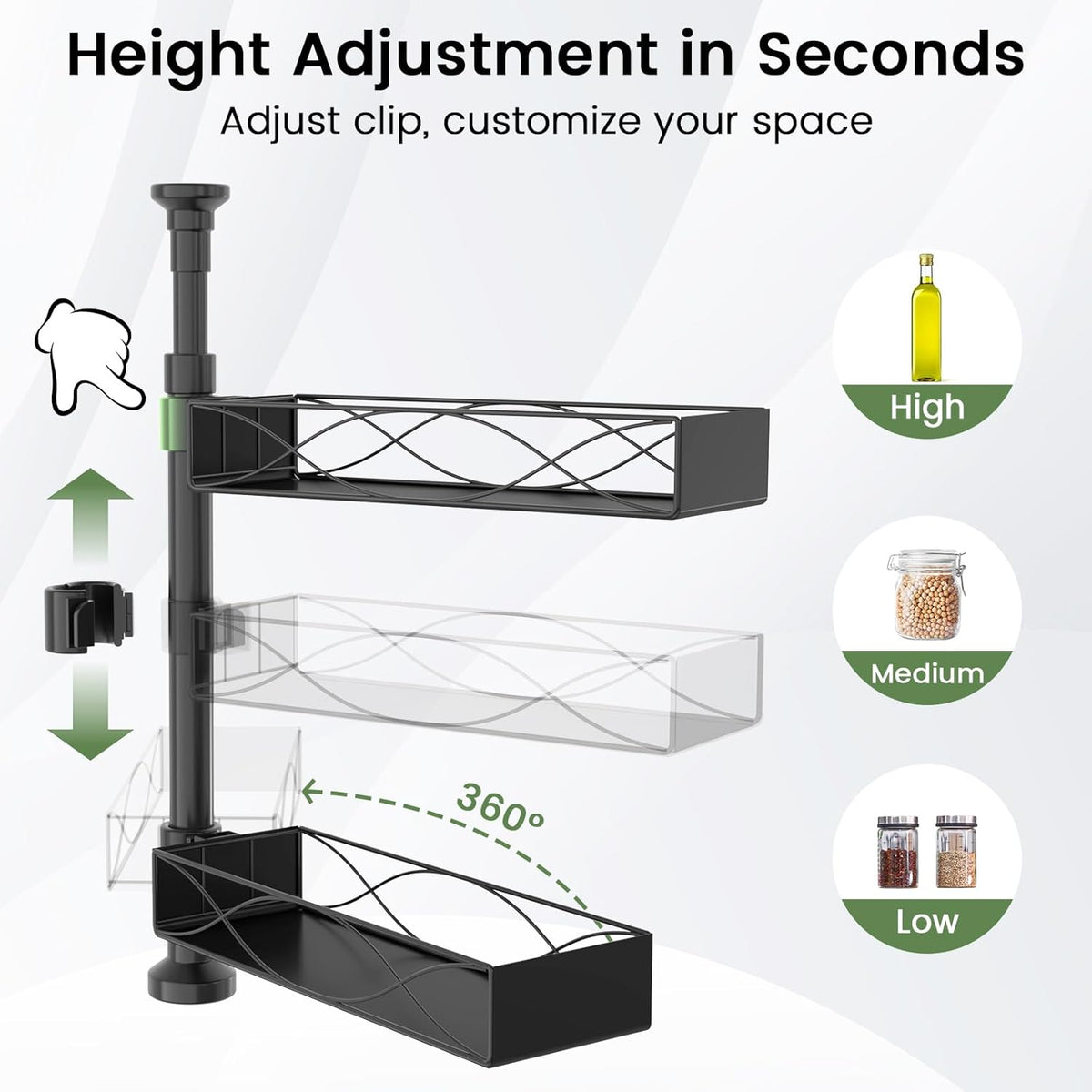 Spice Rack Organizer Tension Pole, 4-Tier Adjustable Spice/Seasoning Organizer for Kitchen Countertop, Space-Saving Spice Storage Corner Shelf for Kitchen, Coffee Area, 16.5-23.6 Inch, No Drill