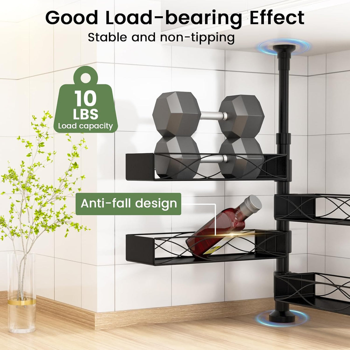 Spice Rack Organizer Tension Pole, 4-Tier Adjustable Spice/Seasoning Organizer for Kitchen Countertop, Space-Saving Spice Storage Corner Shelf for Kitchen, Coffee Area, 16.5-23.6 Inch, No Drill