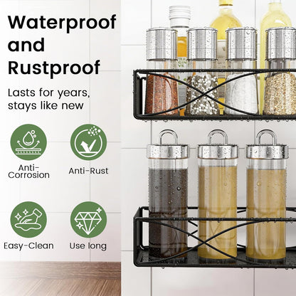 Spice Rack Organizer Tension Pole, 4-Tier Adjustable Spice/Seasoning Organizer for Kitchen Countertop, Space-Saving Spice Storage Corner Shelf for Kitchen, Coffee Area, 16.5-23.6 Inch, No Drill