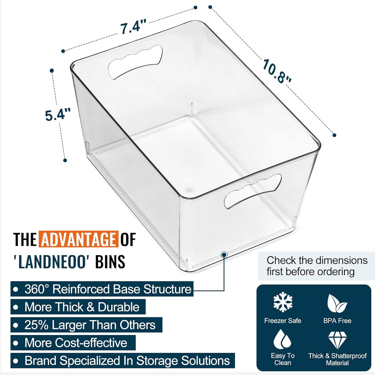 12 PACK LARGE Clear Storage Bins with Handles & Labels, Multiuse Plastic Pantry Organizer Bins for Home Kitchen, Fridge, Freezer, Cabinet, Closet, Bathroom, Shelf, Laundry, RV, Under Sink Organization