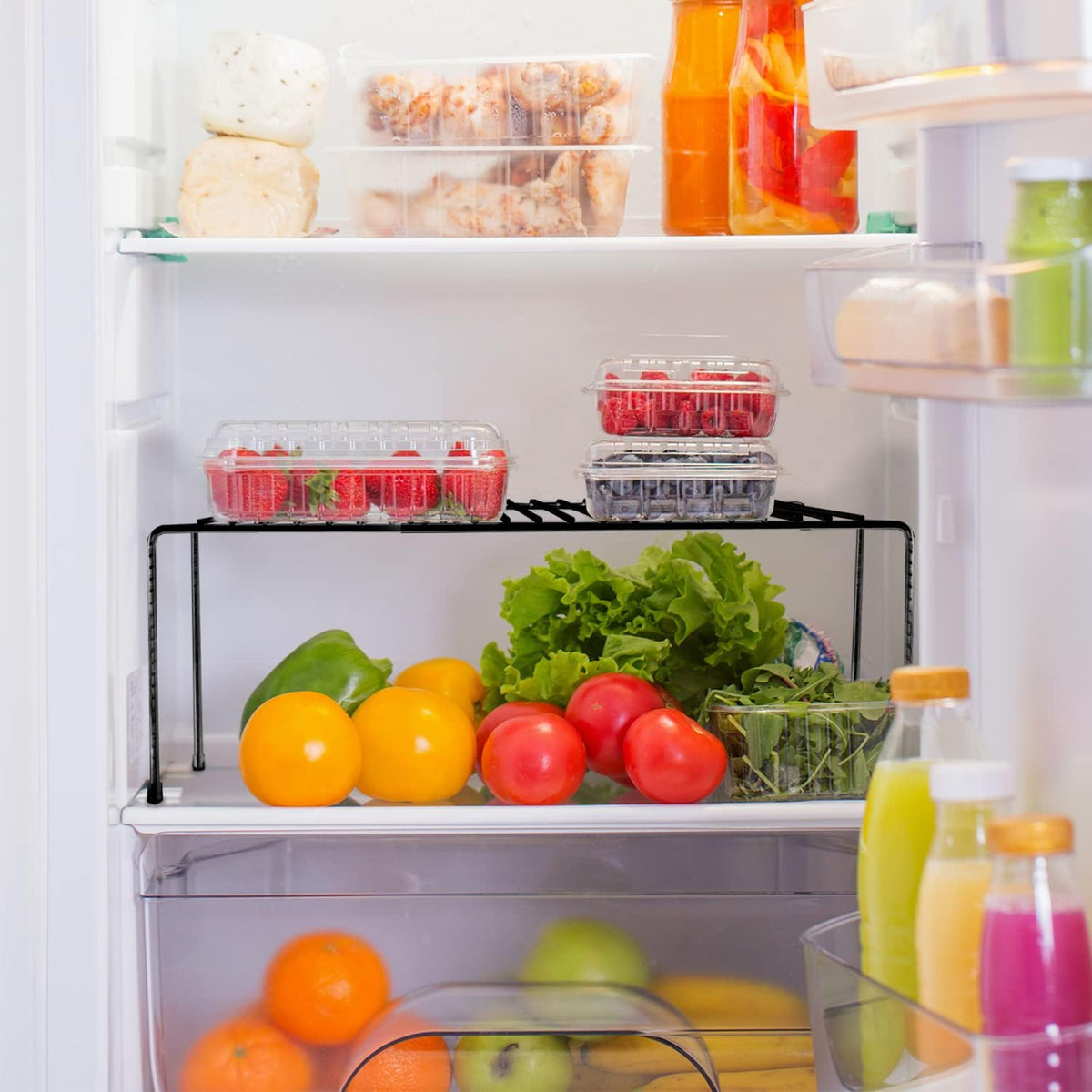 Expandable Kitchen Cabinet Organizer Stainless Steel Shelf Silver | Adjustable from 12.8 to 22.8 Inches Rustproof with Anti-Slip Feet for Pantry Bathroom Closet and Countertop Organization