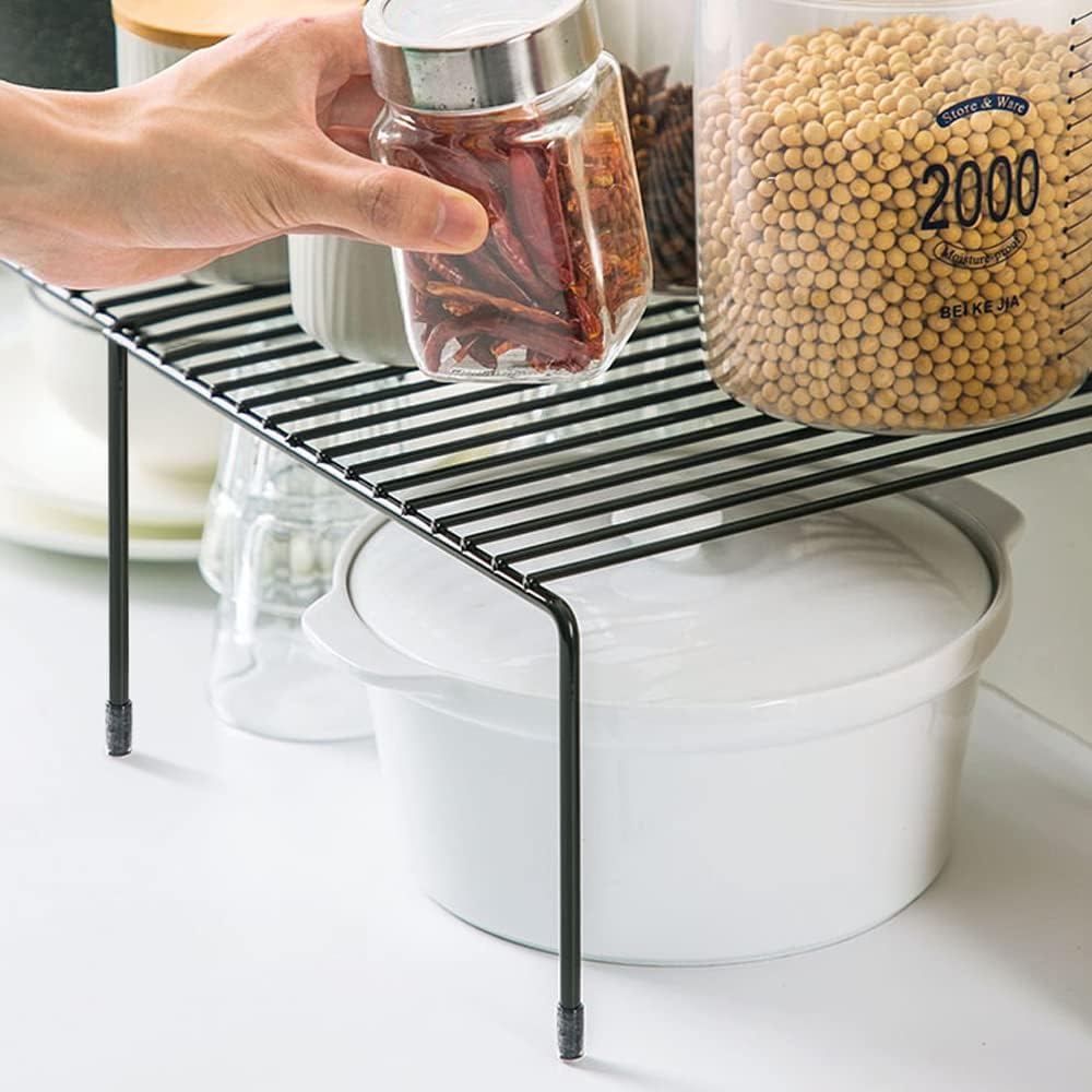 Expandable Kitchen Cabinet Organizer Stainless Steel Shelf Silver | Adjustable from 12.8 to 22.8 Inches Rustproof with Anti-Slip Feet for Pantry Bathroom Closet and Countertop Organization