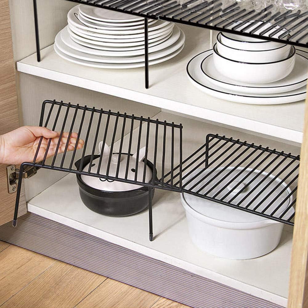 Expandable Kitchen Cabinet Organizer Stainless Steel Shelf Silver | Adjustable from 12.8 to 22.8 Inches Rustproof with Anti-Slip Feet for Pantry Bathroom Closet and Countertop Organization