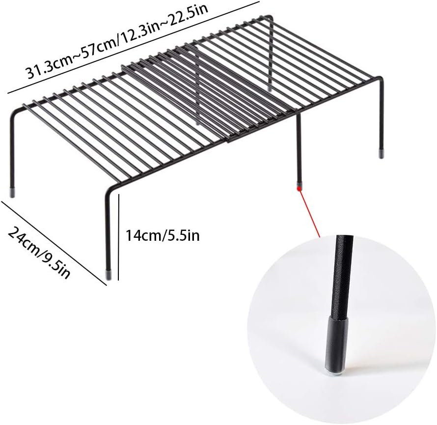 Expandable Kitchen Cabinet Organizer Stainless Steel Shelf Silver | Adjustable from 12.8 to 22.8 Inches Rustproof with Anti-Slip Feet for Pantry Bathroom Closet and Countertop Organization