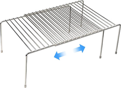 Expandable Kitchen Cabinet Organizer Stainless Steel Shelf Silver | Adjustable from 12.8 to 22.8 Inches Rustproof with Anti-Slip Feet for Pantry Bathroom Closet and Countertop Organization
