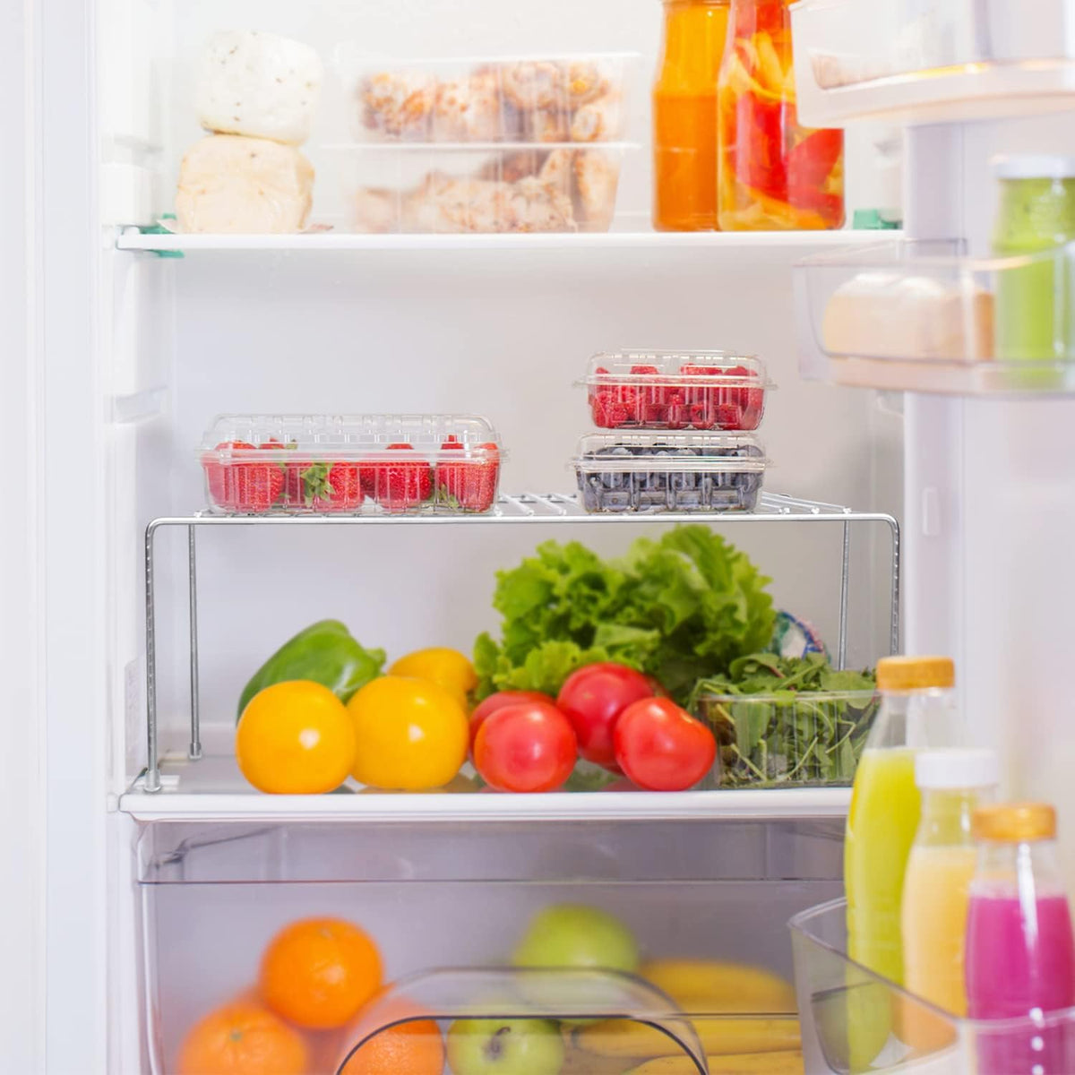 Expandable Kitchen Cabinet Organizer Stainless Steel Shelf Silver | Adjustable from 12.8 to 22.8 Inches Rustproof with Anti-Slip Feet for Pantry Bathroom Closet and Countertop Organization