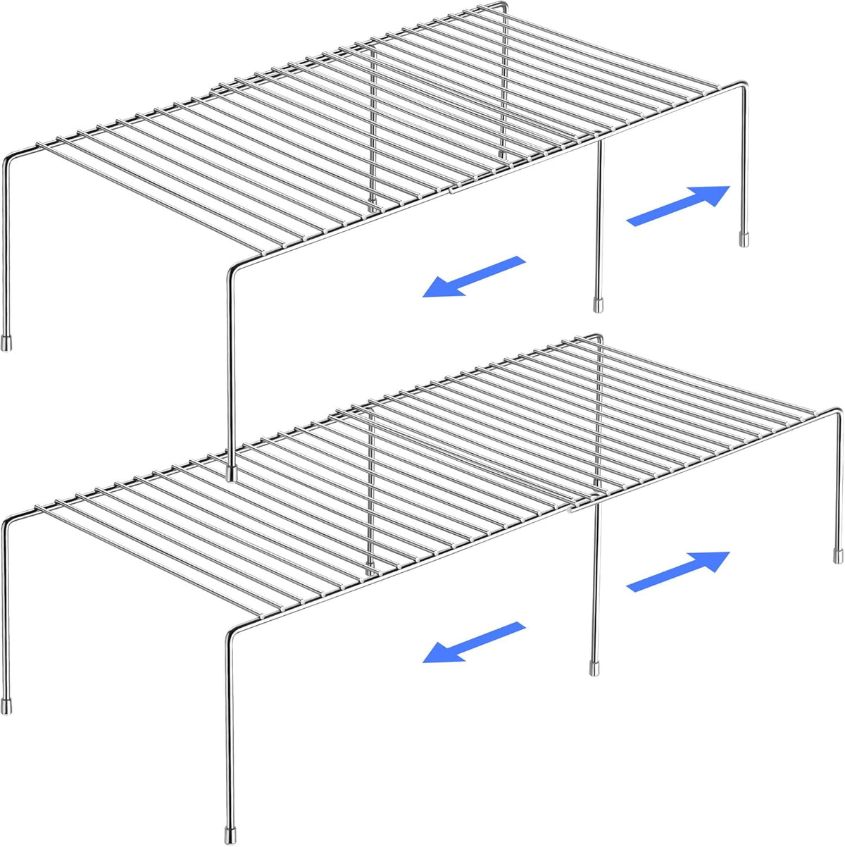 Expandable Kitchen Cabinet Organizer Stainless Steel Shelf Silver | Adjustable from 12.8 to 22.8 Inches Rustproof with Anti-Slip Feet for Pantry Bathroom Closet and Countertop Organization