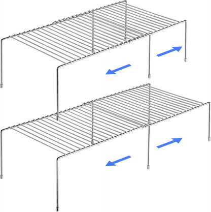 Expandable Kitchen Cabinet Organizer Stainless Steel Shelf Silver | Adjustable from 12.8 to 22.8 Inches Rustproof with Anti-Slip Feet for Pantry Bathroom Closet and Countertop Organization