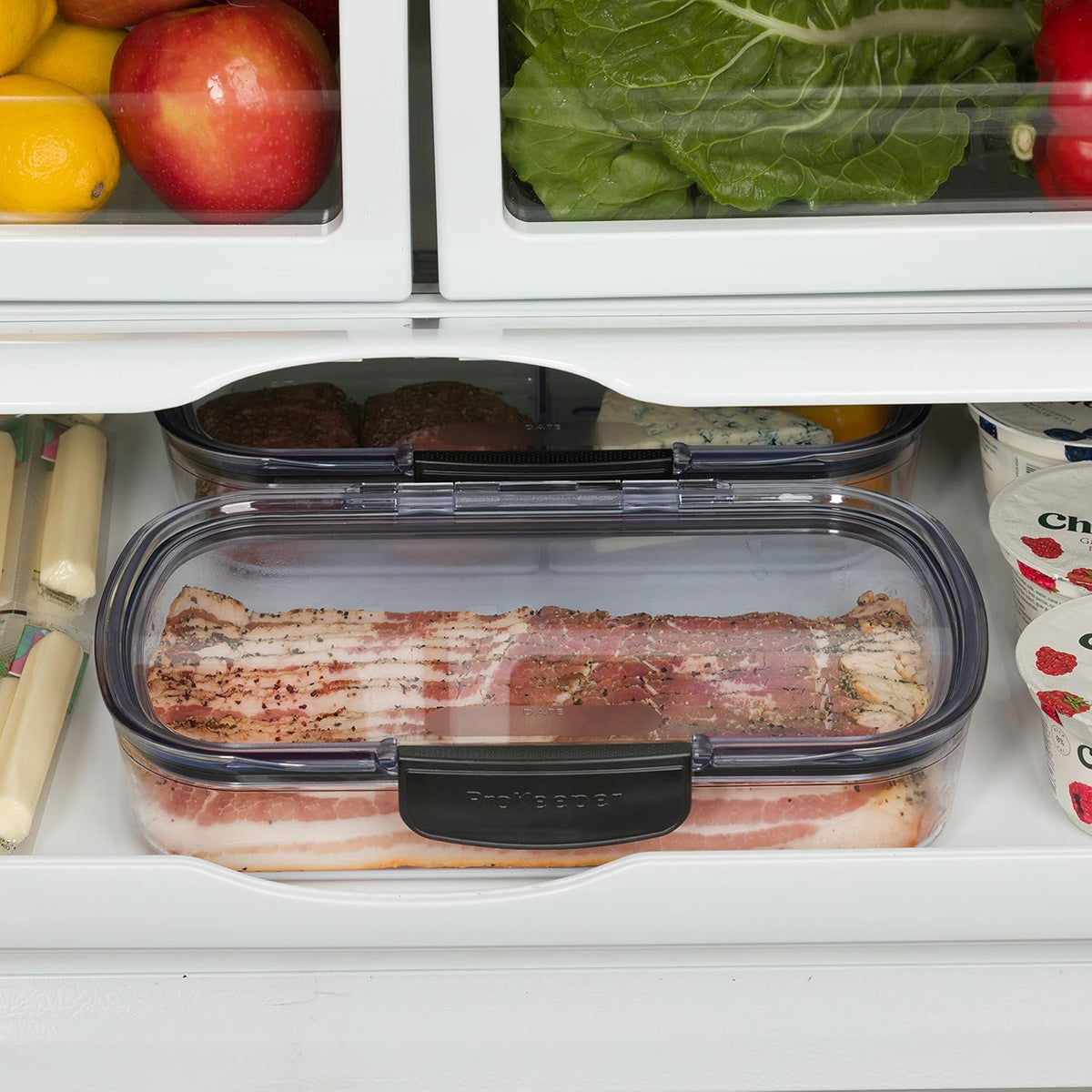 Progressive Prokeeper + Deli Storage Set: Air-Tight Silicone Sealed Containers w Grooved Bottom, Dry Erase Lid, BPA-Free, Stackable, Keeps Meats & Cheeses Fresh Longer, 3-Piece Set (1.65L, .69L, 1.6L)