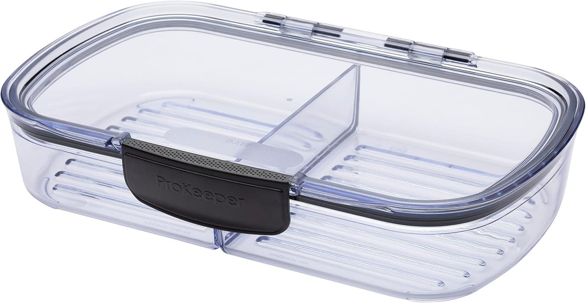 Progressive Prokeeper + Deli Storage Set: Air-Tight Silicone Sealed Containers w Grooved Bottom, Dry Erase Lid, BPA-Free, Stackable, Keeps Meats & Cheeses Fresh Longer, 3-Piece Set (1.65L, .69L, 1.6L)