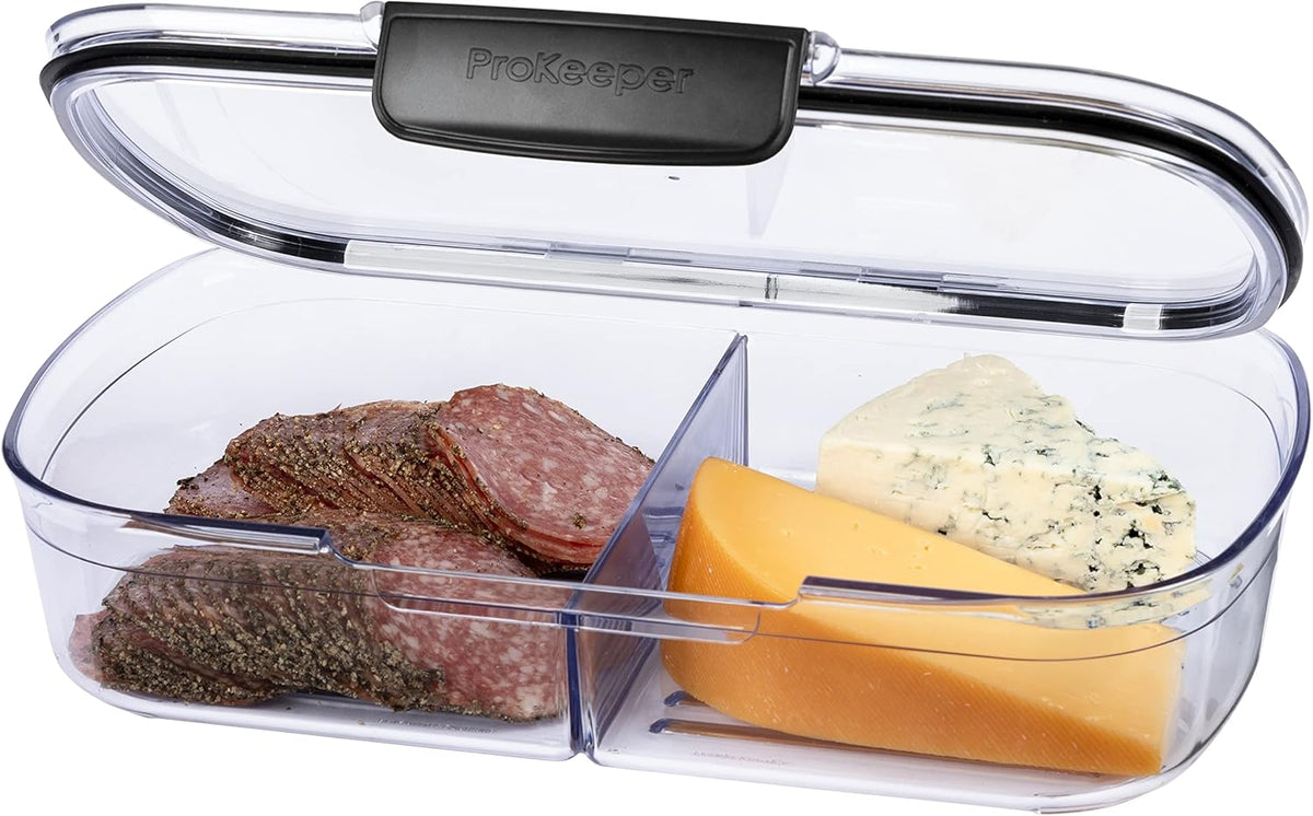 Progressive Prokeeper + Deli Storage Set: Air-Tight Silicone Sealed Containers w Grooved Bottom, Dry Erase Lid, BPA-Free, Stackable, Keeps Meats & Cheeses Fresh Longer, 3-Piece Set (1.65L, .69L, 1.6L)