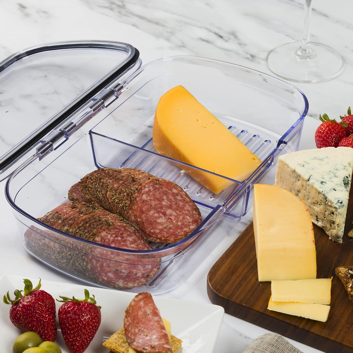 Progressive Prokeeper + Deli Storage Set: Air-Tight Silicone Sealed Containers w Grooved Bottom, Dry Erase Lid, BPA-Free, Stackable, Keeps Meats & Cheeses Fresh Longer, 3-Piece Set (1.65L, .69L, 1.6L)