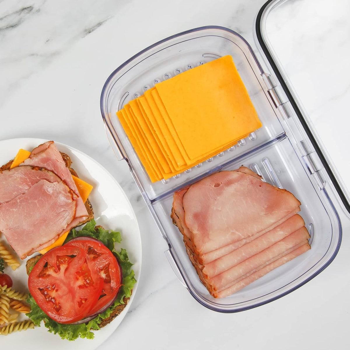 Progressive Prokeeper + Deli Storage Set: Air-Tight Silicone Sealed Containers w Grooved Bottom, Dry Erase Lid, BPA-Free, Stackable, Keeps Meats & Cheeses Fresh Longer, 3-Piece Set (1.65L, .69L, 1.6L)