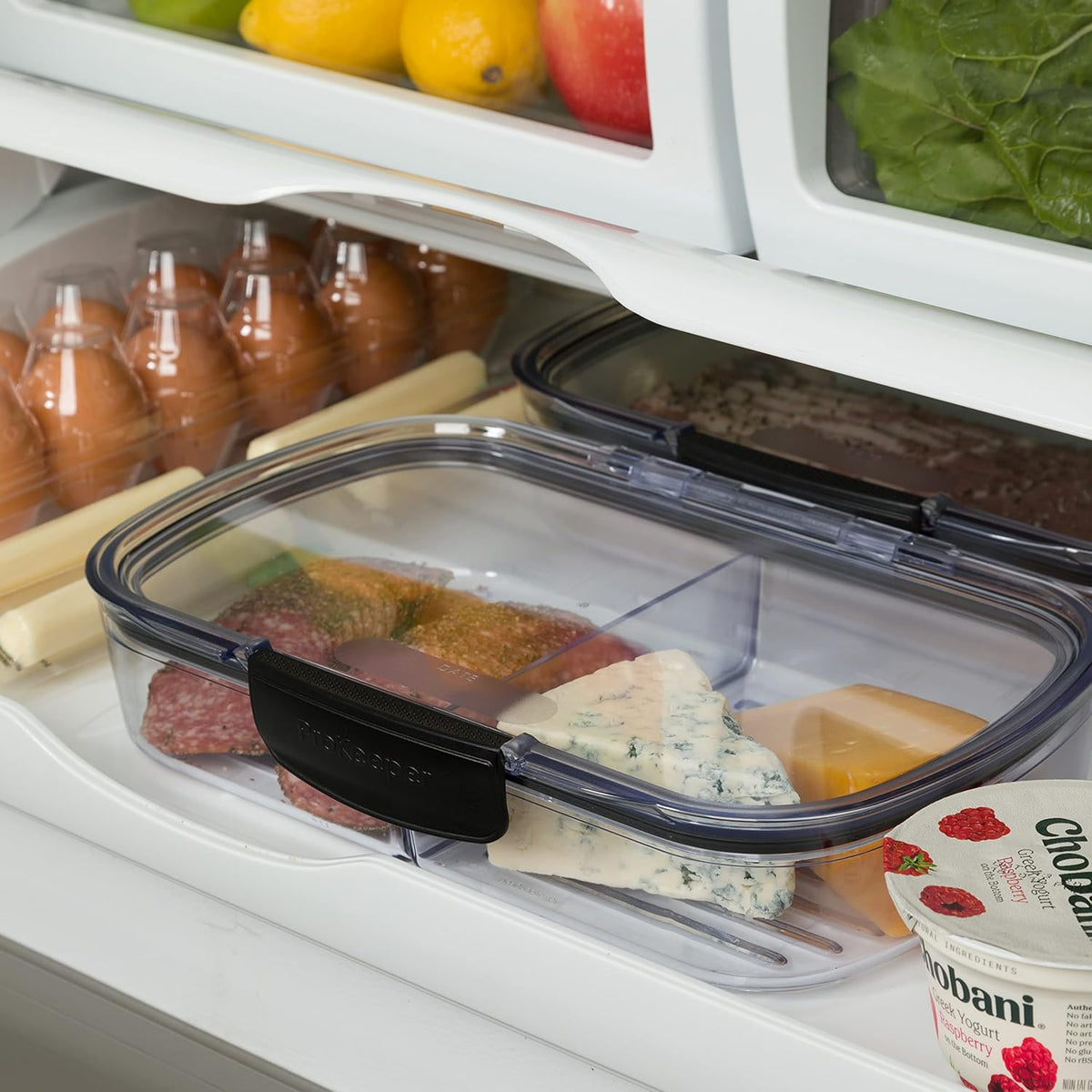 Progressive Prokeeper + Deli Storage Set: Air-Tight Silicone Sealed Containers w Grooved Bottom, Dry Erase Lid, BPA-Free, Stackable, Keeps Meats & Cheeses Fresh Longer, 3-Piece Set (1.65L, .69L, 1.6L)