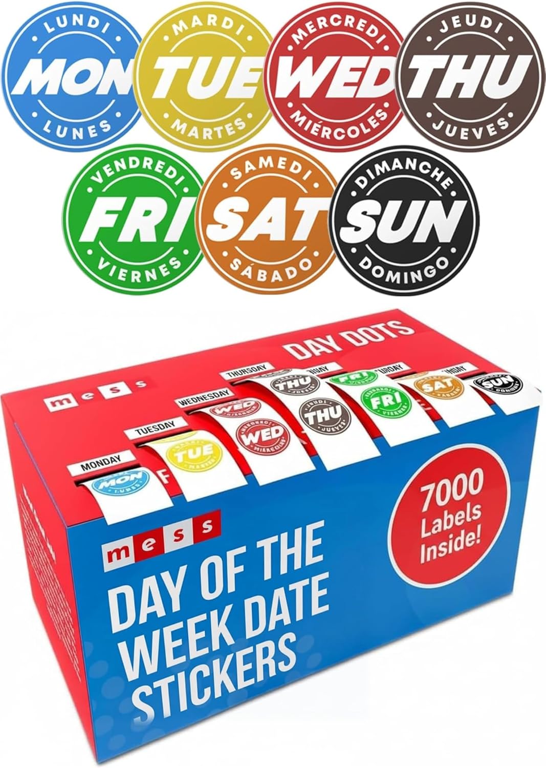 Day of Week Labels for Restaurant, 7000 Day Dots, Food Date Stickers 3/4 in
