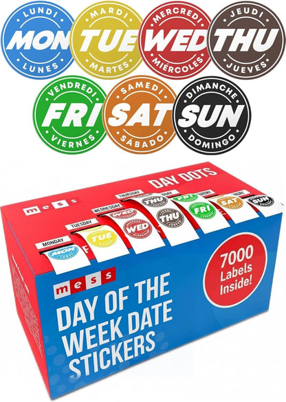 Day of Week Labels for Restaurant, 7000 Day Dots, Food Date Stickers 3/4 in