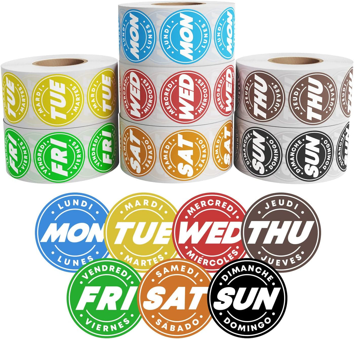Day of Week Labels for Restaurant, 7000 Day Dots, Food Date Stickers 3/4 in