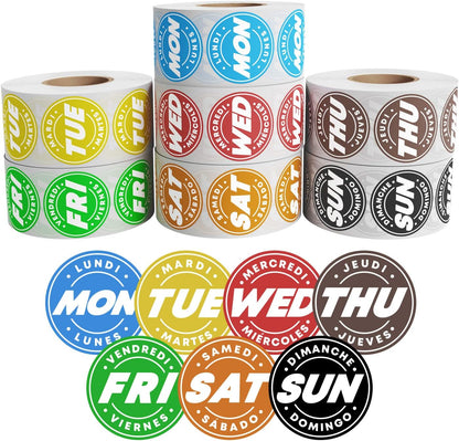 Day of Week Labels for Restaurant, 7000 Day Dots, Food Date Stickers 3/4 in