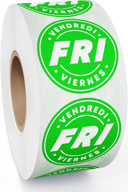 Day of Week Labels for Restaurant, 7000 Day Dots, Food Date Stickers 3/4 in