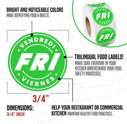 Day of Week Labels for Restaurant, 7000 Day Dots, Food Date Stickers 3/4 in